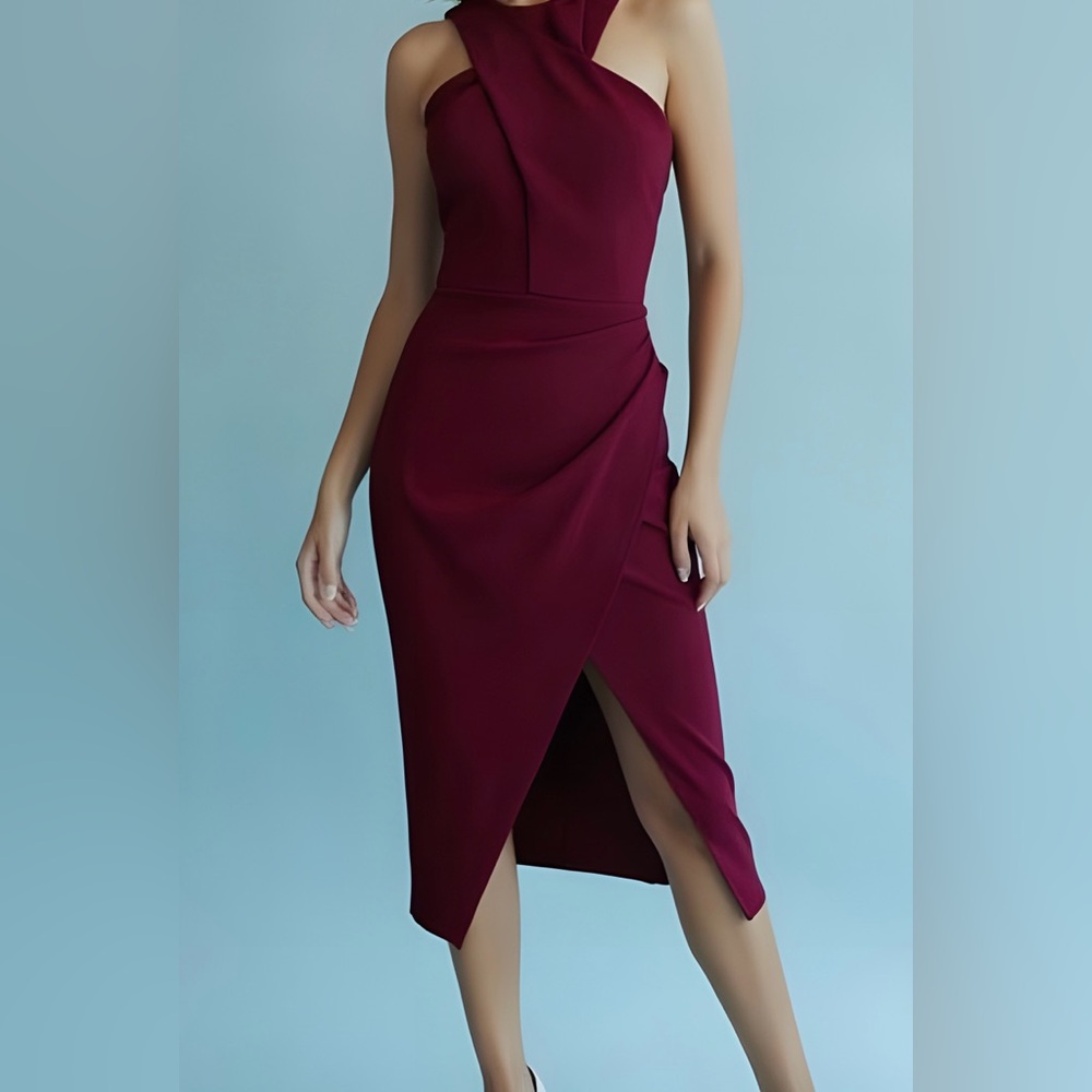 ASOS Elegant Burgundy Halter Asymmetric Dress